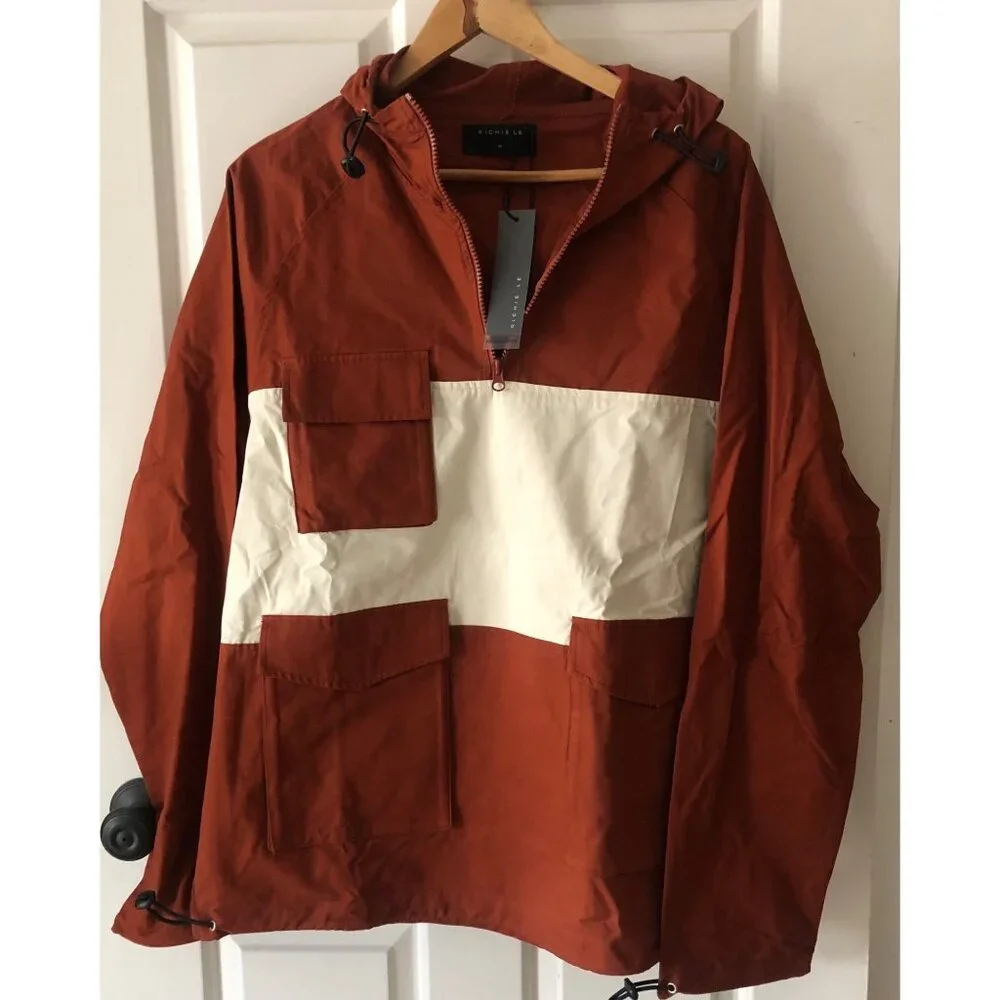 NEW Richie Le Men's Stylish Rust and White Windbreaker Size Medium